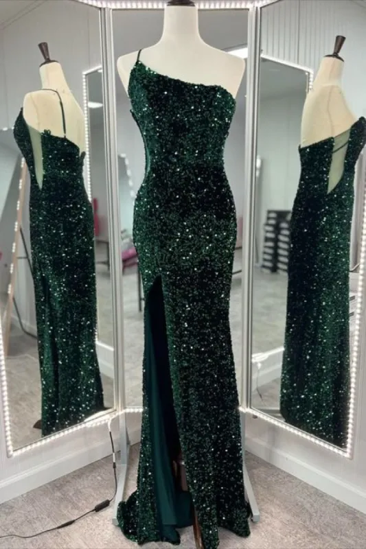 One Shoulder Long Emerald Green Prom Dress Mermaid Sequin sold by My Chic Dress