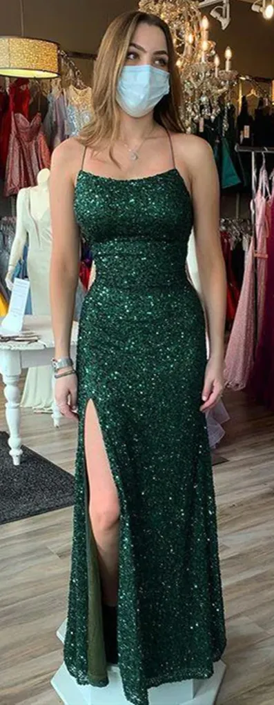 Simple Spaghetti Straps Dark Green Sequin Prom Dresses Mermaid sold by My Chic Dress product image thumbnail 3