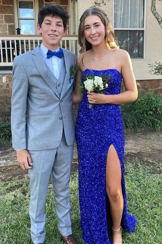 Long Dark Red Sequin Prom Dresses Strapless Mermaid sold by My Chic Dress product image thumbnail 3