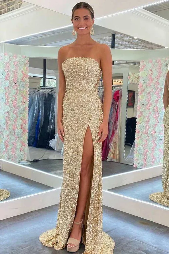 Long Dark Red Sequin Prom Dresses Strapless Mermaid sold by My Chic Dress product image thumbnail 4