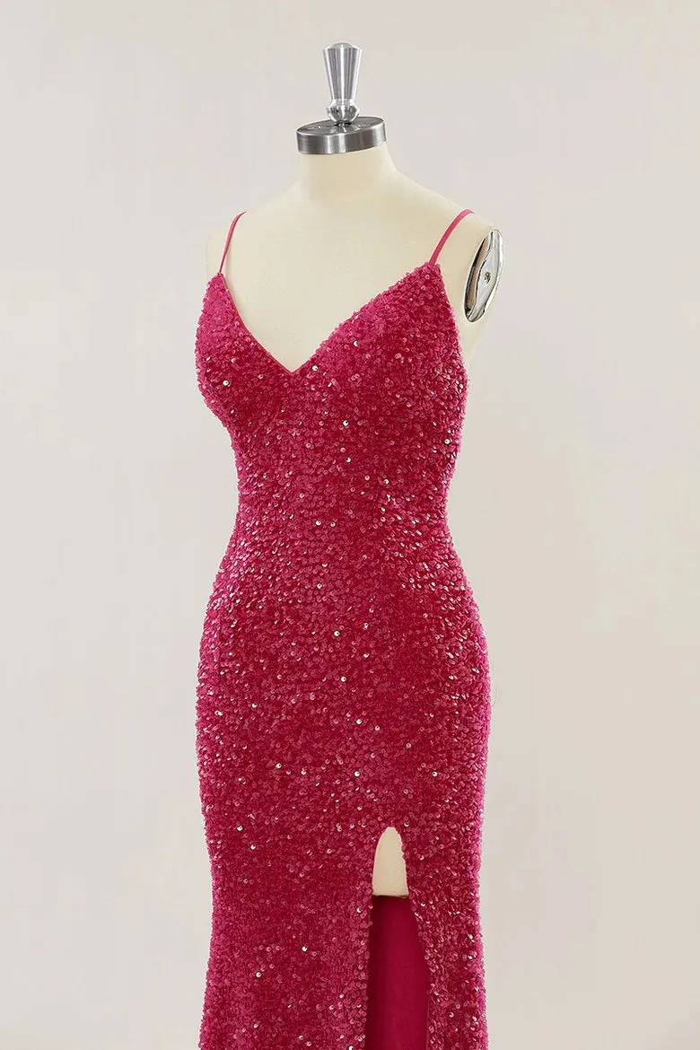 Custom Red Prom Dress Sequins Mermaid Long Evening Dress with Slit sold by My Chic Dress product image thumbnail 3