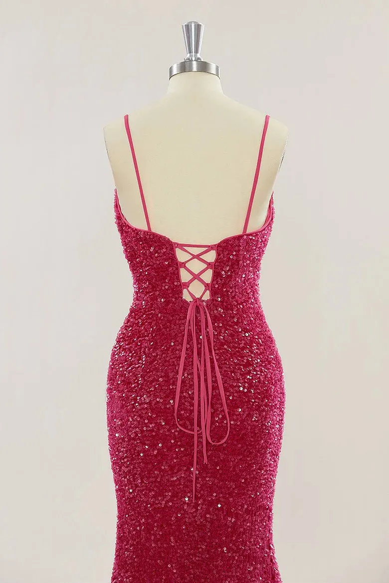 Custom Red Prom Dress Sequins Mermaid Long Evening Dress with Slit sold by My Chic Dress product image thumbnail 5