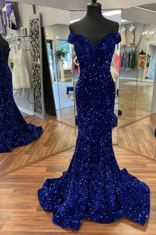 Cheap Long Formal Dress Royal Blue Prom Dress Sequins Mermaid sold by My Chic Dress