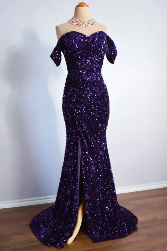 Purple Sparkly Long Formal Dress Mermaid Off-Shoulder Slit sold by My Chic Dress