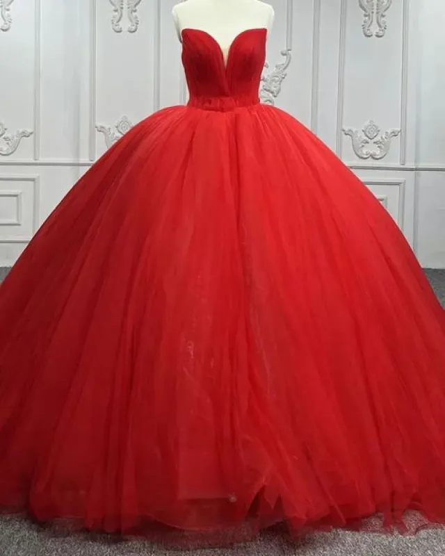 Sweetheart Sleeveless Red Wedding Desses Tulle Quinceanera 16 Dress sold by My Chic Dress