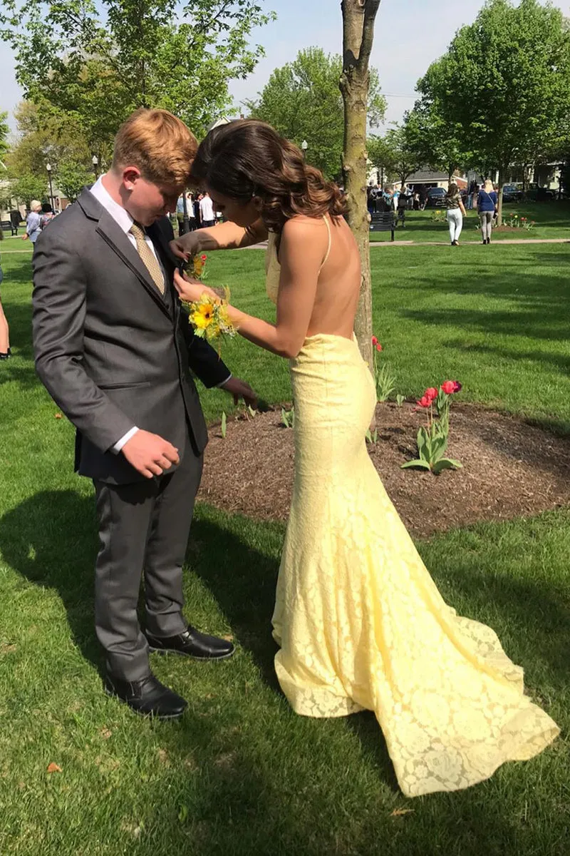 Sexy Yellow Lace Prom Dresses Mermaid Open Back sold by My Chic Dress product image thumbnail 2