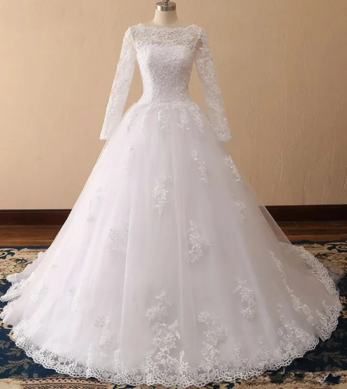 Vintage Custom Long Sleeves Lace Modest Wedding Dresses Cheap Appliques sold by My Chic Dress