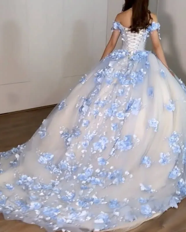 Ball Gown Sweet 16 Dress Light Blue Flowers Off The Shoulder Quinceanera Dresses sold by My Chic Dress product image thumbnail 2