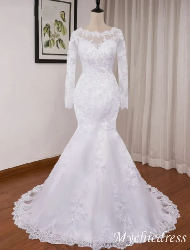 Vintage Africa Mermaid Long Sleeve Modest Wedding Dresses Lace Beading sold by My Chic Dress