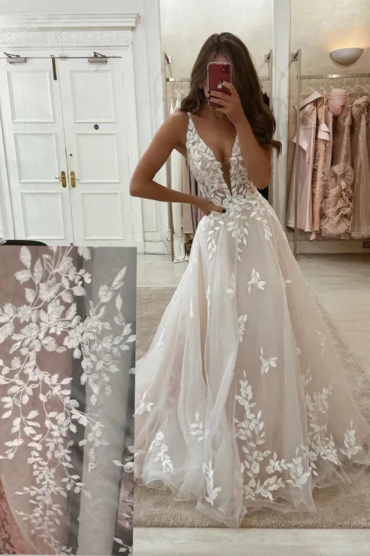 Lace Rustic Wedding Dresses Boho Deep V-neck for Garden Weddings sold by My Chic Dress