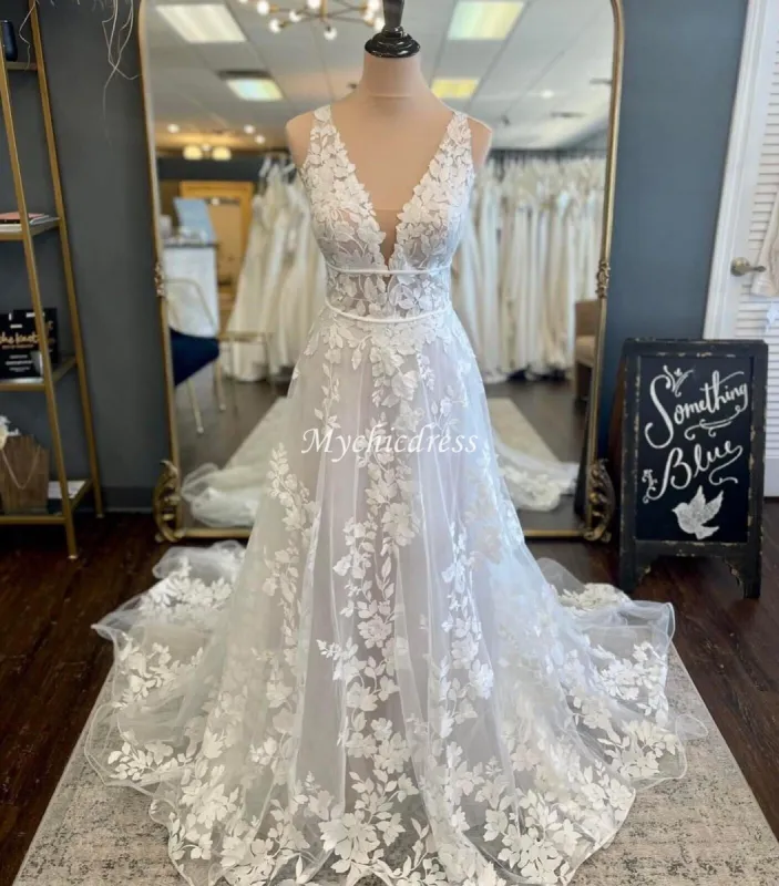 Custom made Lace Vintage Wedding Dress V Neck Mermaid Bridal Gown sold by My Chic Dress