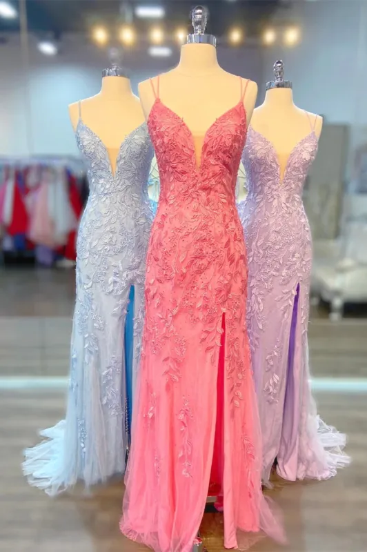 Long Lace Cheap Formal Dress Straps Appliques Mermaid Lace Up Back sold by My Chic Dress