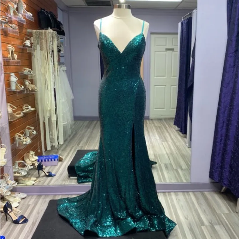 Hot Sequin Emerald Green Prom Dresses Backless Long Evening Dress sold by My Chic Dress