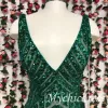V Neck Emerald Green mermaid Sequin Prom Dresses Long Evening Dress sold by My Chic Dress