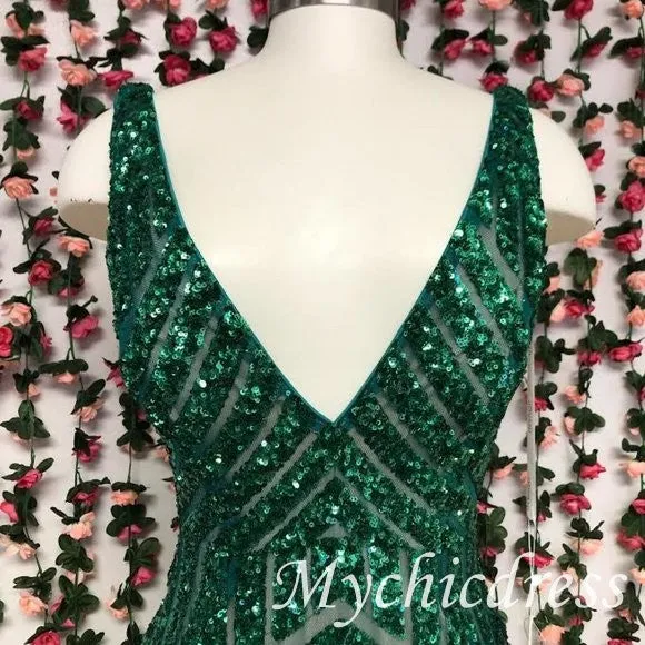 V Neck Emerald Green mermaid Sequin Prom Dresses Long Evening Dress sold by My Chic Dress product image thumbnail 2