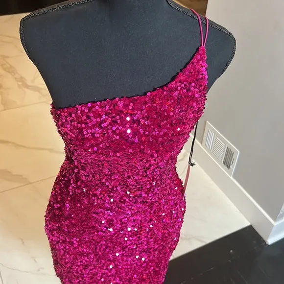 Short Sequin Magenta Homecoming dress 2025 One Shoulder sold by My Chic Dress product image thumbnail 2