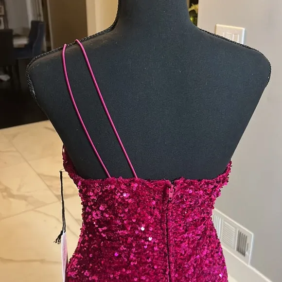 Short Sequin Magenta Homecoming dress 2025 One Shoulder sold by My Chic Dress product image thumbnail 4