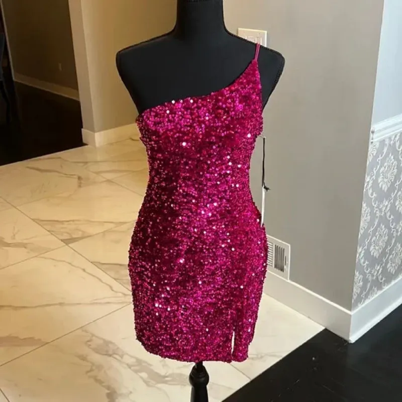 Short Sequin Magenta Homecoming dress 2025 One Shoulder sold by My Chic Dress