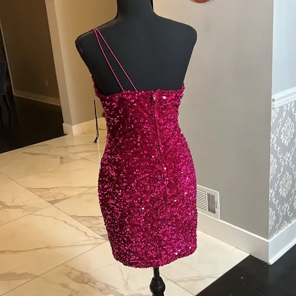 Short Sequin Magenta Homecoming dress 2025 One Shoulder sold by My Chic Dress product image thumbnail 3