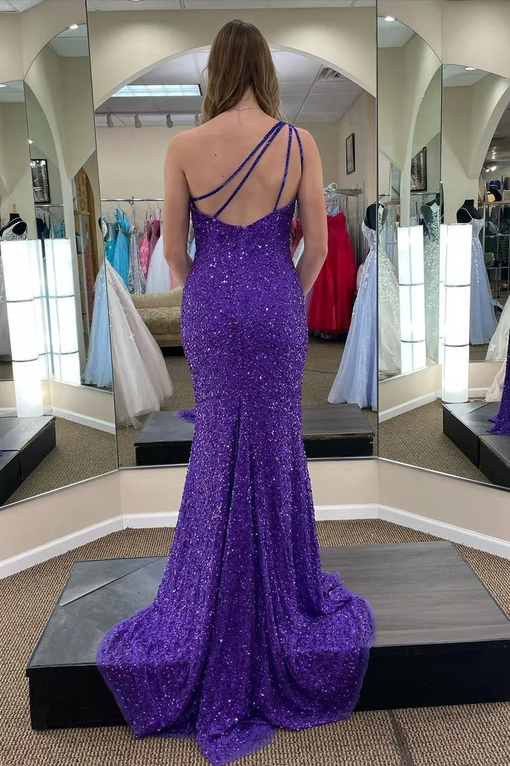 Cheap Purple Sequins Long Prom Dresses Mermaid One Shoulder Formal Wears sold by My Chic Dress product image thumbnail 2