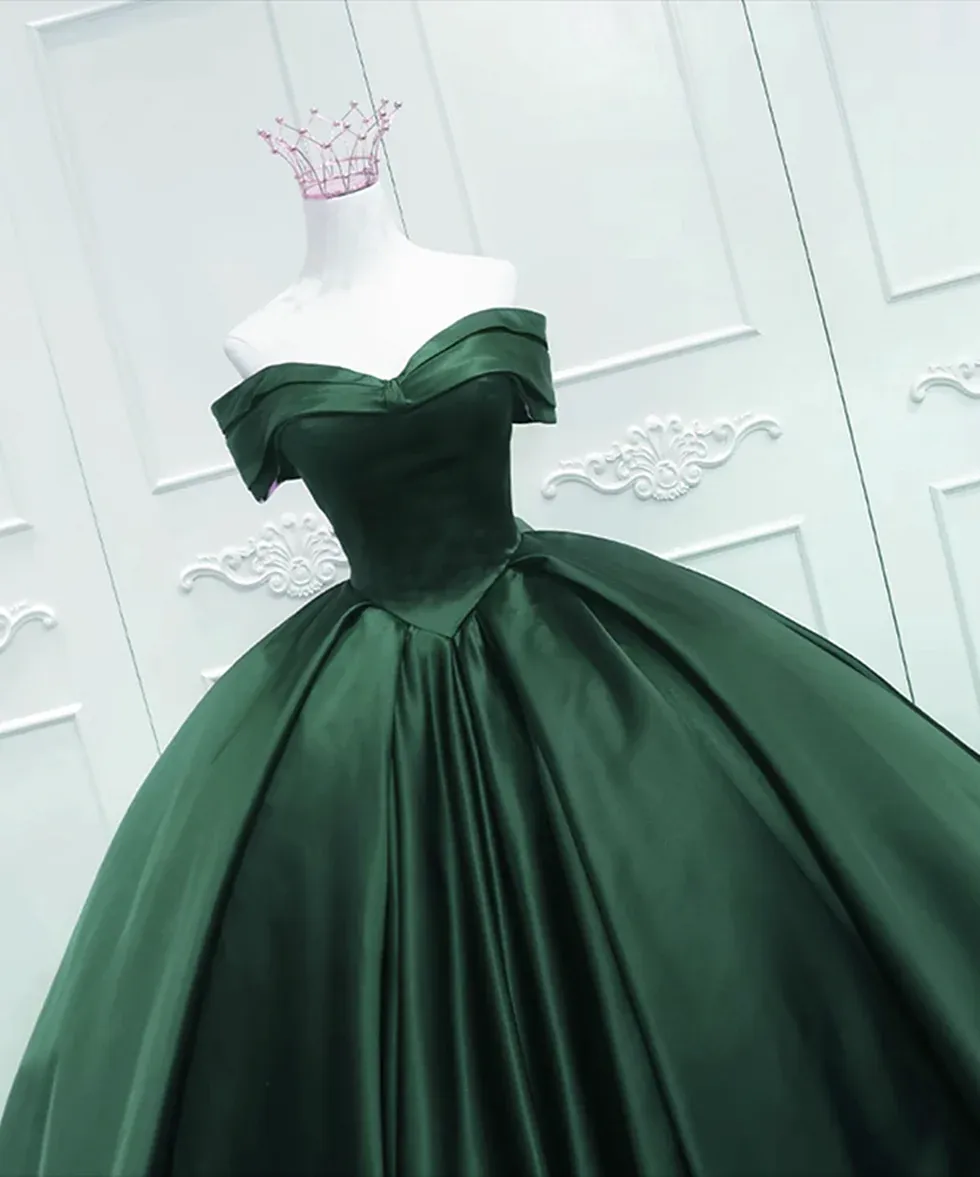 Off the Shoulder Ball Gown Green Satin Quinceanera Dresses sold by My Chic Dress product image thumbnail 2