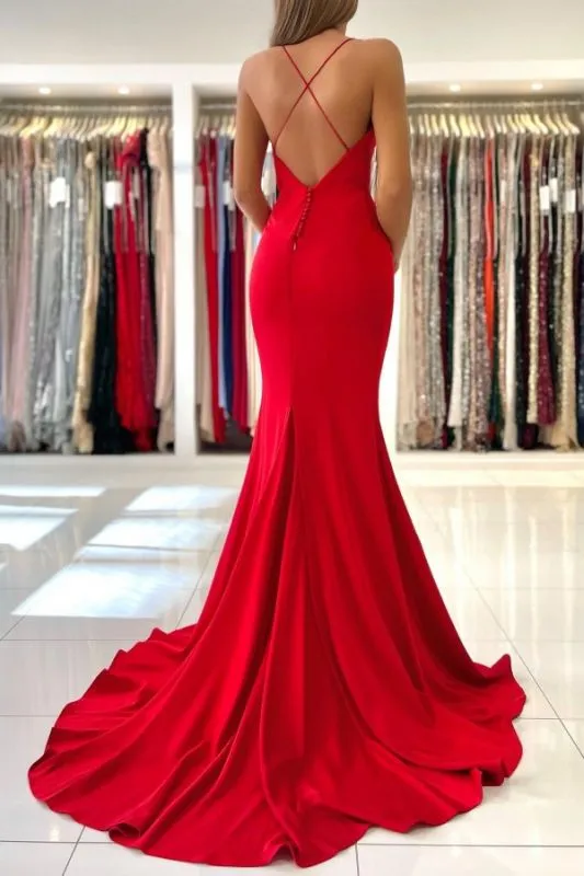 Long Red Prom Dresses Mermaid V-Neck Evening Dress Spaghetti Strap sold by My Chic Dress product image thumbnail 2