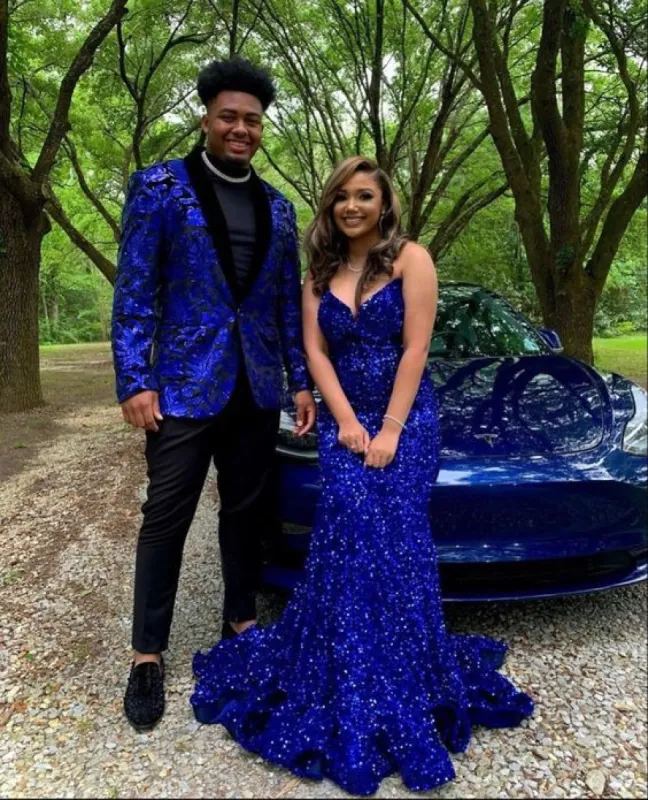 Long Sequin Royal Blue Mermaid Prom Dresses Sleeveless sold by My Chic Dress