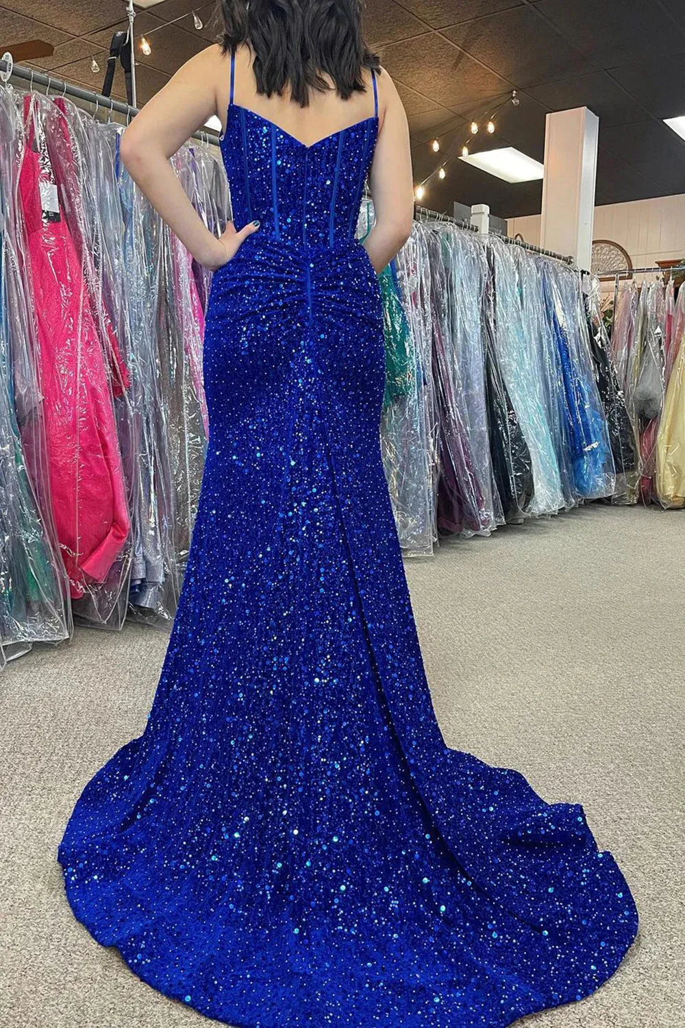 Sparkly Mermaid Royal Blue Corset Prom Dresses Sequins sold by My Chic Dress product image thumbnail 3