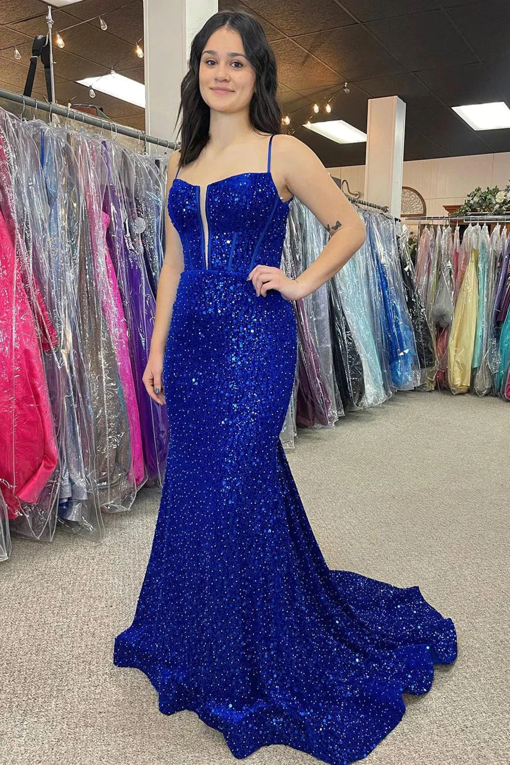 Sparkly Mermaid Royal Blue Corset Prom Dresses Sequins sold by My Chic Dress product image thumbnail 2