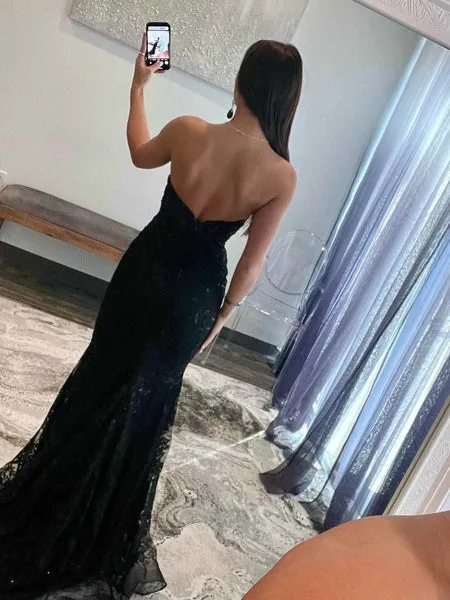 Mermaid Lace Long Black Prom Dresses Strapless with sequins sold by My Chic Dress product image thumbnail 2