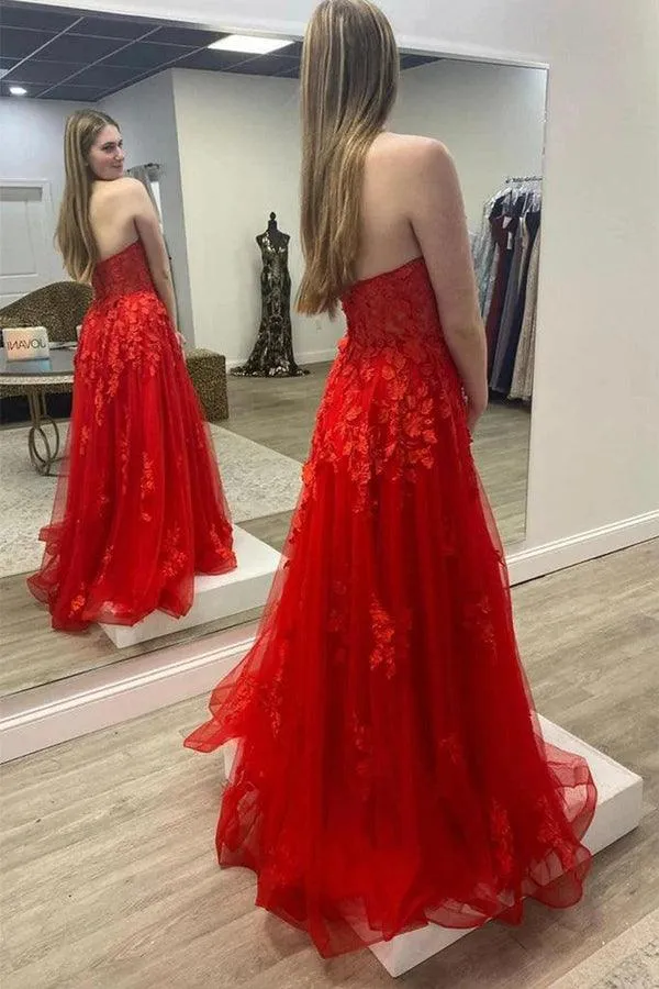 Long Red Evening Dress Strapless Lace Cheap Long Prom Dress sold by My Chic Dress product image thumbnail 2