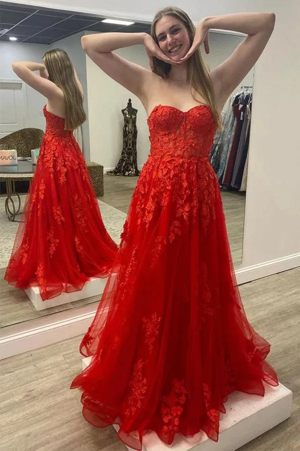 Long Red Evening Dress Strapless Lace Cheap Long Prom Dress sold by My Chic Dress