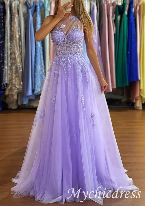 One Shoulder Lace Violet Purple Prom Dresses Long Evening Gown sold by My Chic Dress