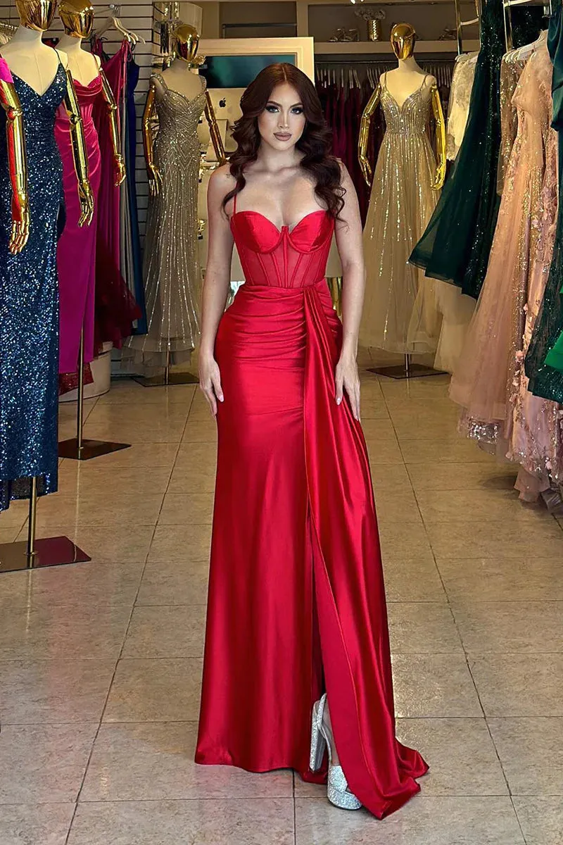 Red Long Prom Evening Dress Satin Sleeveless Formal Dress sold by My Chic Dress