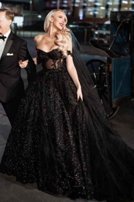 2025 Princess Black Gothic Wedding Dresses with Sequin Lace Applique sold by My Chic Dress