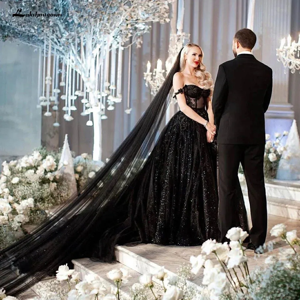 2025 Princess Black Gothic Wedding Dresses with Sequin Lace Applique sold by My Chic Dress product image thumbnail 2