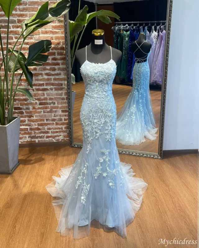 Sexy Blue Long Prom Dresses Lace Mermaid Evening Gown UK sold by My Chic Dress