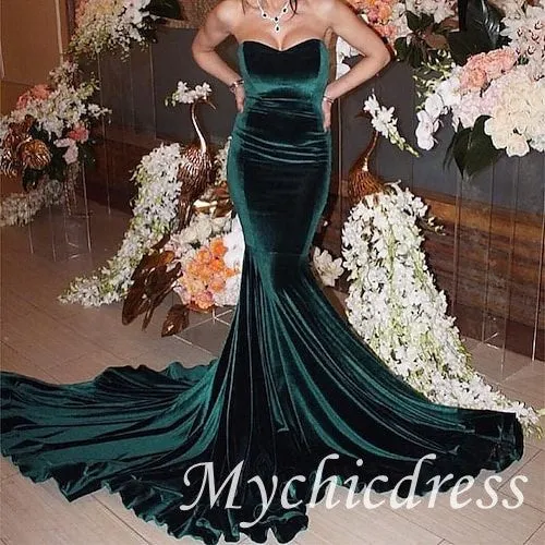 Hot Emerald Green Velvet Prom Dresses Straples Mermaid Evening Dress UK sold by My Chic Dress product image thumbnail 3