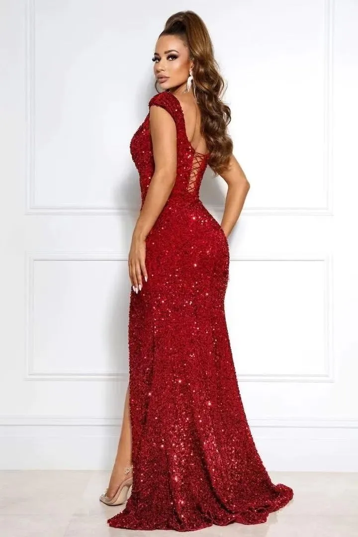 Off the Shoulder Sequin Burgundy Mermaid Prom Dresses Shiny sold by My Chic Dress product image thumbnail 2