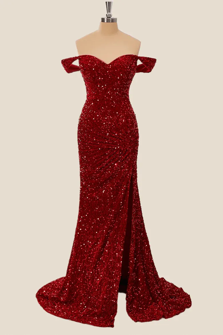 Off the Shoulder Sequin Burgundy Mermaid Prom Dresses Shiny sold by My Chic Dress product image thumbnail 5