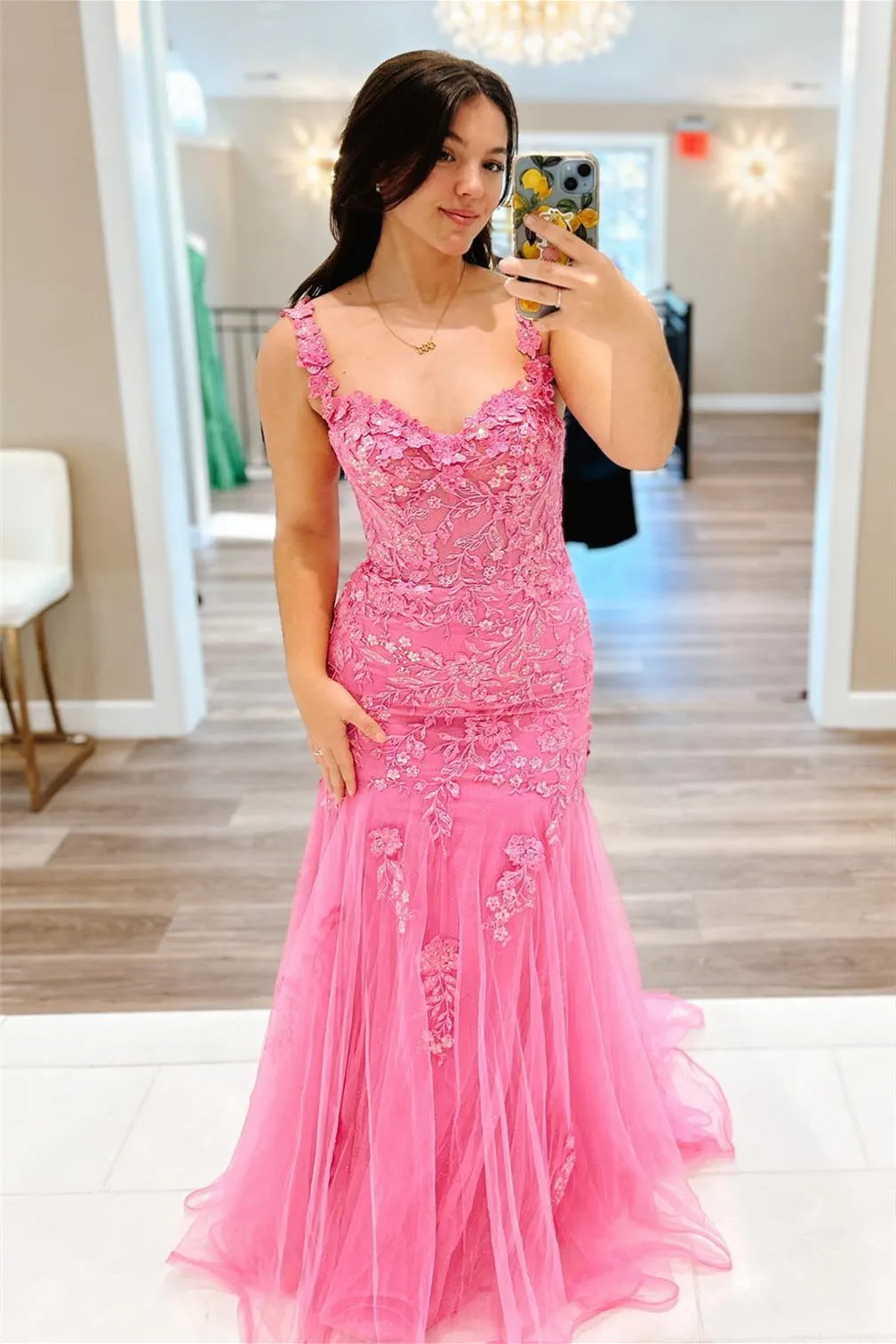 2025 Pink Floral Lace Formal Dresses Mermaid Off-Shoulder sold by My Chic Dress product image thumbnail 3