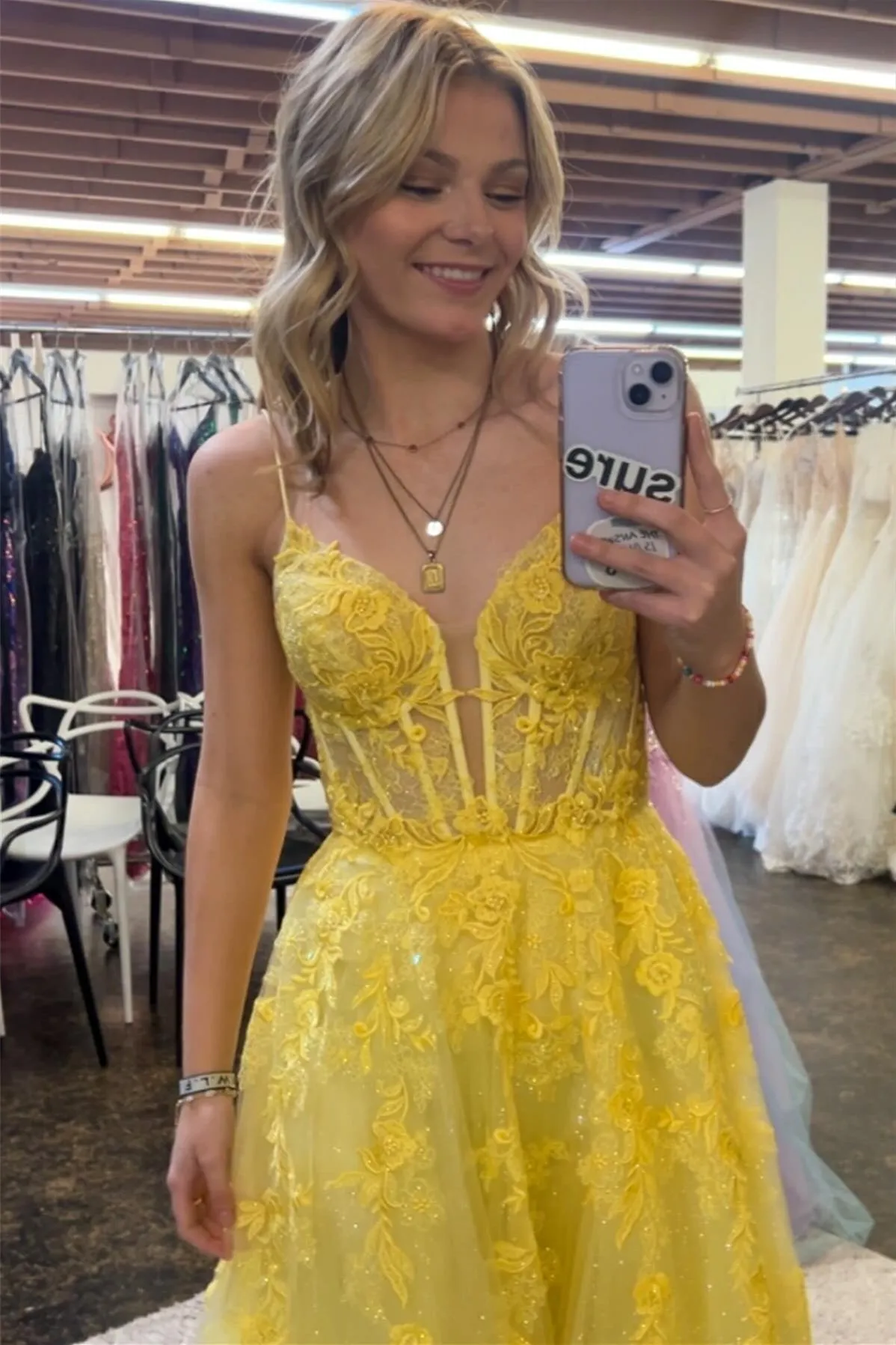 Long Yellow Floral Prom Dresses A-line Spaghetti Straps sold by My Chic Dress product image thumbnail 3