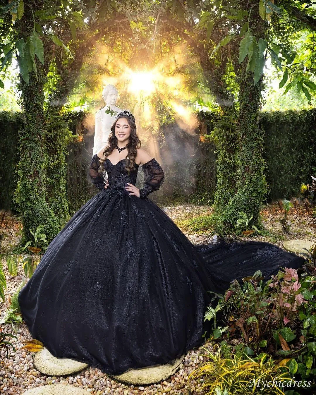 2025 Black Lace Sequin Sweet 15 Quinceanera Dresses With detachable sleeves sold by My Chic Dress product image thumbnail 4