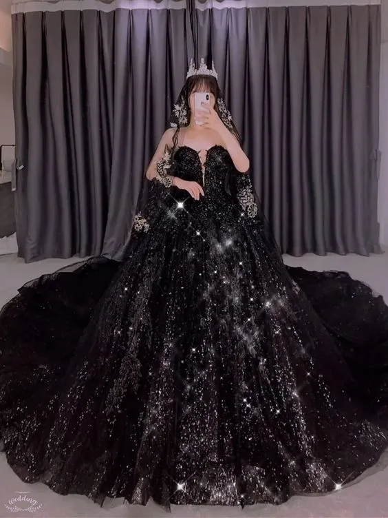 Gothic Black Sequin Wedding Dresses 2025 Sweetheart Ball Gowns sold by My Chic Dress product image thumbnail 2