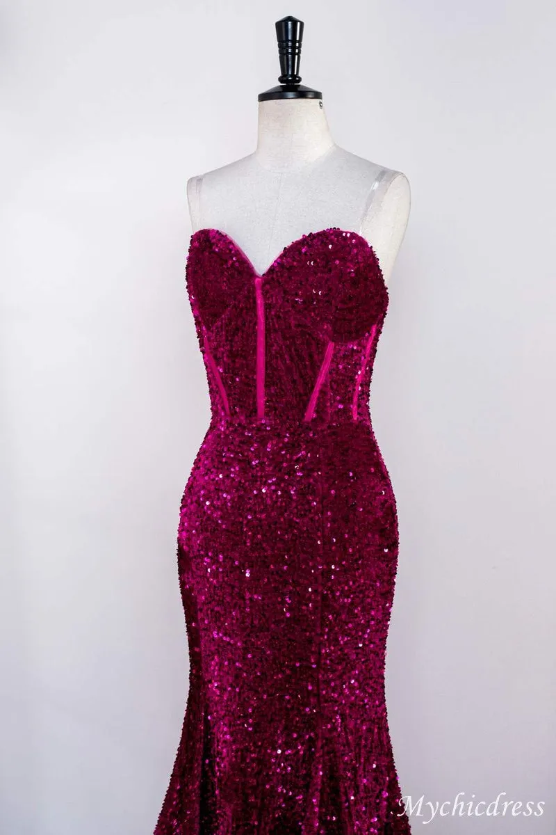Hot Fuchsia Sequin Mermaid Prom Evening Dresses Magenta Sweetheart sold by My Chic Dress product image thumbnail 2