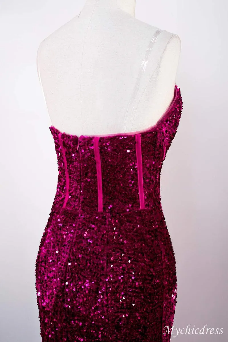 Hot Fuchsia Sequin Mermaid Prom Evening Dresses Magenta Sweetheart sold by My Chic Dress product image thumbnail 3