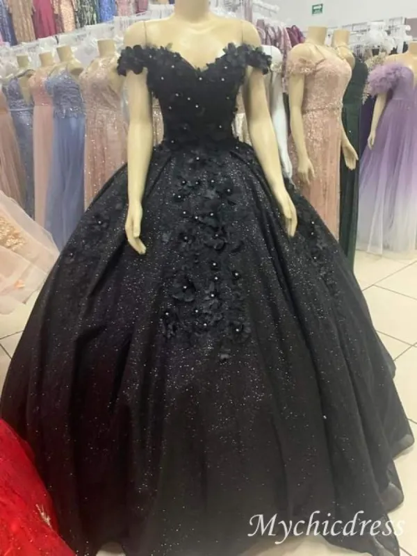 Ball Gown off shoulder Sweet 15 Black Quinceanera Dresses Beaded sold by My Chic Dress