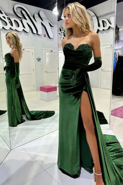 Emerald Green Mermaid Prom Dress Velvet Long Formal Gowns sold by My Chic Dress product image thumbnail 2