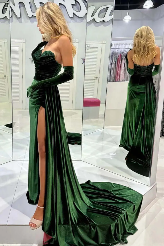 Emerald Green Mermaid Prom Dress Velvet Long Formal Gowns sold by My Chic Dress product image thumbnail 4