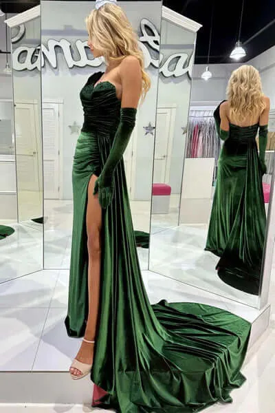 Emerald Green Mermaid Prom Dress Velvet Long Formal Gowns sold by My Chic Dress product image thumbnail 3